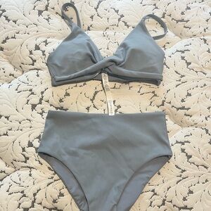 Lululemon blue grey ribbed high waisted bikini set